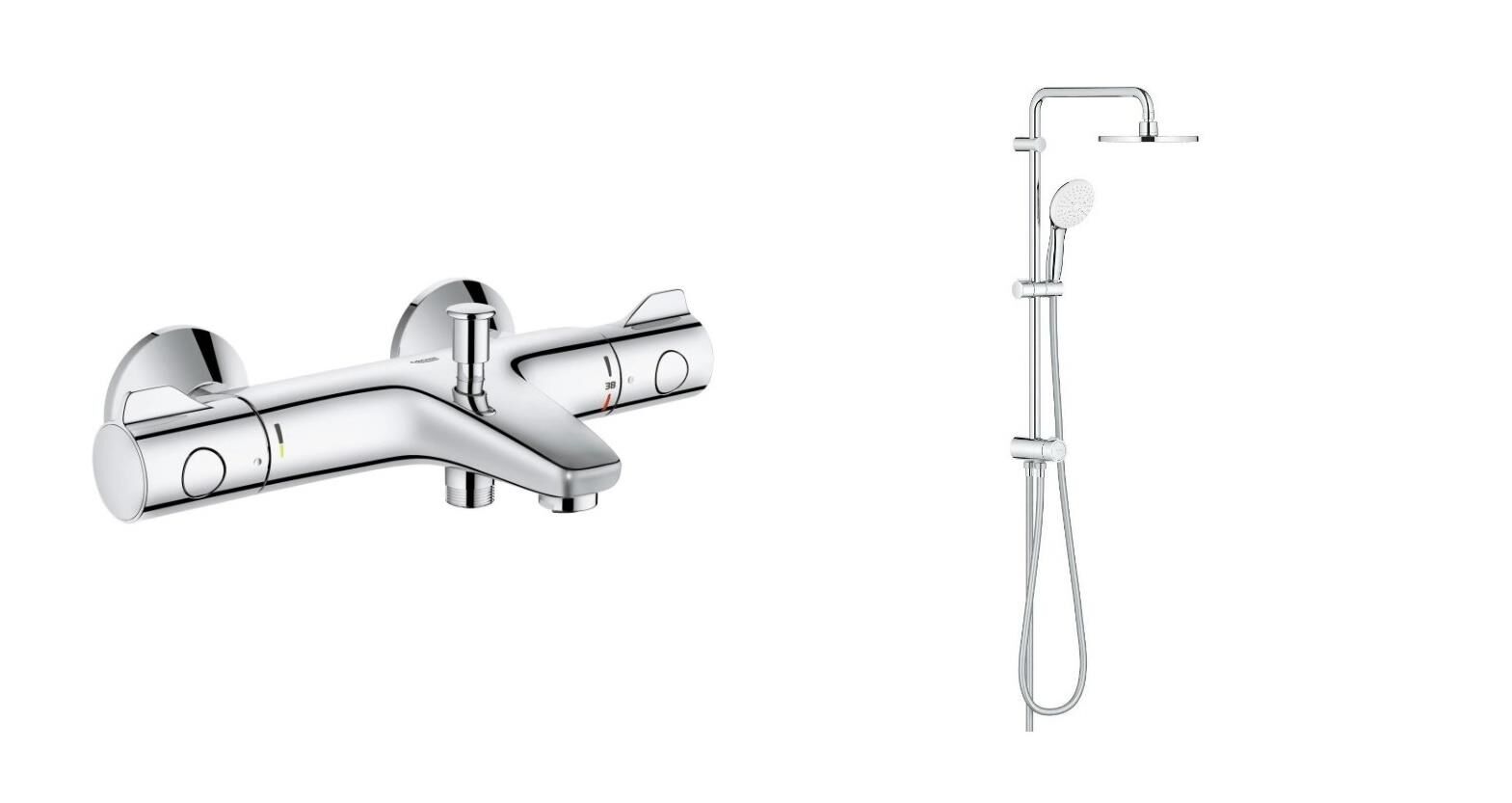 Grohe Duş Seti (Tepe Duşlu Sürgü + Termostatik Batarya) - 27389003SET2