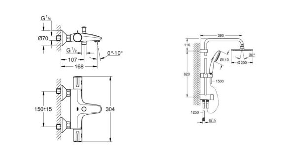 Grohe Duş Seti (Tepe Duşlu Sürgü + Termostatik Batarya) - 27389003SET2