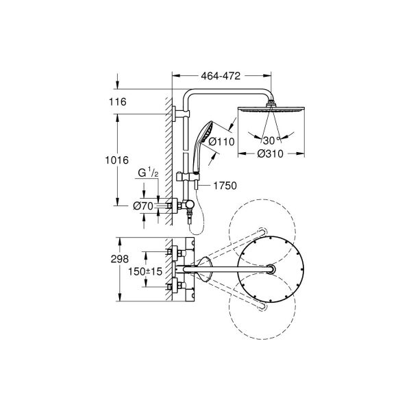 Grohe Euphoria System 310 Duvara Monte Termostatik Bataryalı Duş Sistemi-26075000