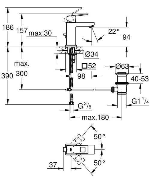 Grohe Eurocube Tek Kumandalı Lavabo Bataryası - 2312700E