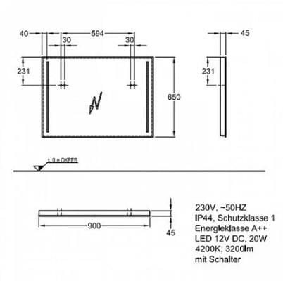 Geberit Option Basic Ayna Aydınlatmalı Çift Taraf Işıklandırma 65x90 cm - 500.589.00.1