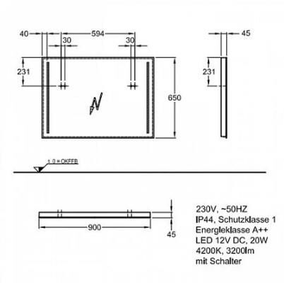 Geberit Option Basic Ayna Aydınlatmalı Çift Taraf Işıklandırma 65x90 cm - 500.589.00.1