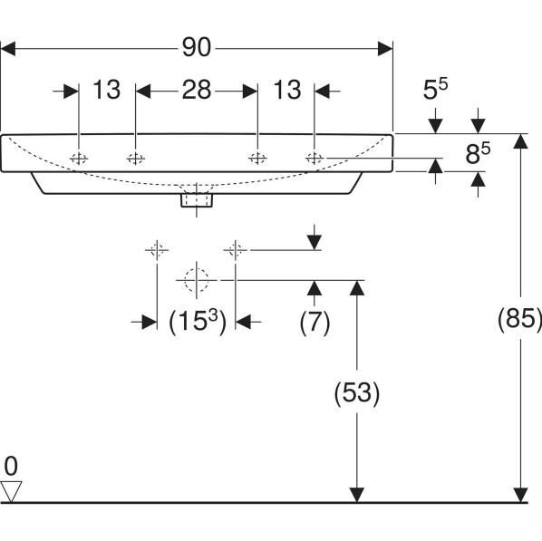 Geberit Smyle Square Lavabo: B=90cm, T=48cm, Batarya Deliği=Orta, Taşma deliği=Görünür, Beyaz - 500.251.01.1