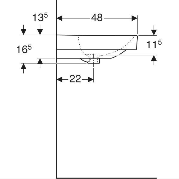 Geberit Smyle Square Lavabo: B=90cm, T=48cm, Batarya Deliği=Orta, Taşma deliği=Görünür, Beyaz - 500.251.01.1