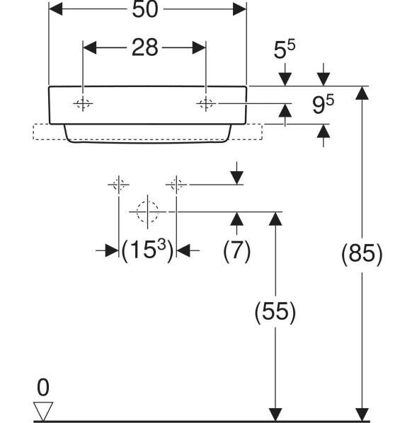 Geberit One Çanak Lavabo Yatay Çıkış 50x40 Batarya Delikli - 505.024.00.1