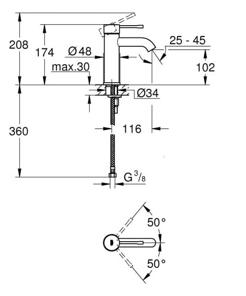 Grohe Essence Tek Kumandalı Lavabo Bataryası S-Boyut - 24172DL1