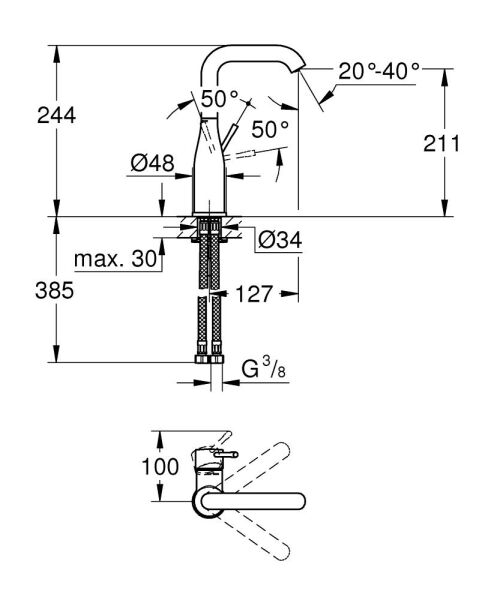 Grohe Essence Tek Kumandalı Lavabo Bataryası 1/2'' L-Boyut - 24177001
