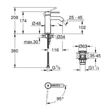 Grohe Lavabo Bataryası Essence S-Boyut Krom - 24179001