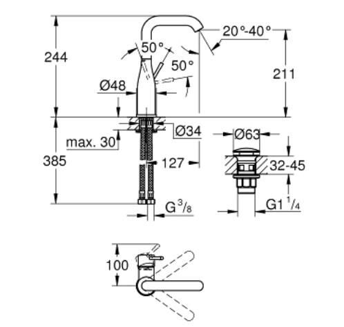 Grohe Essence Tek Kumandalı Lavabo Bataryası 1/2'' L-Boyut - 24182001
