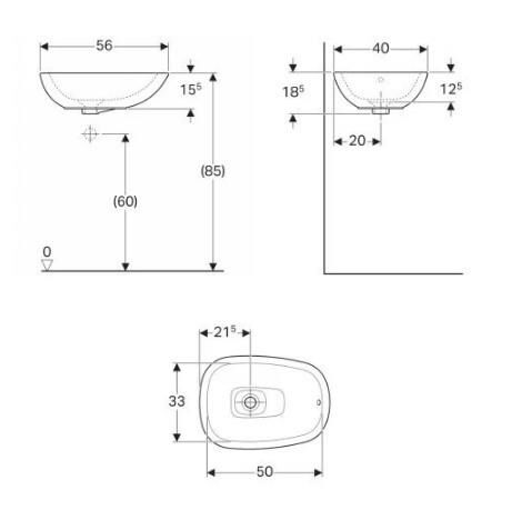 Keramag Citterio / Lavabo, Tezgah Üstü, Taşma Delikli 560X400mm Beyaz - 123655