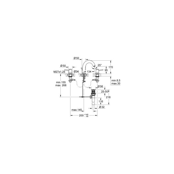 Grohe BauClassic 3 Delikli Lavabo Bataryası-20470000