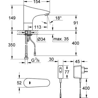 Grohe Europlus E Kızılötesi Elektronik Lavabo Bataryası 1/2  36016000