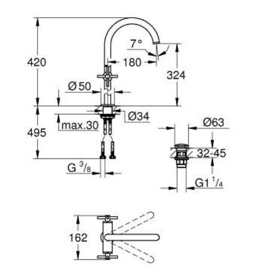 Grohe Atrio Tek Delikli Lavabo Bataryası 1/2'' XL-Boyut - 21149GL0