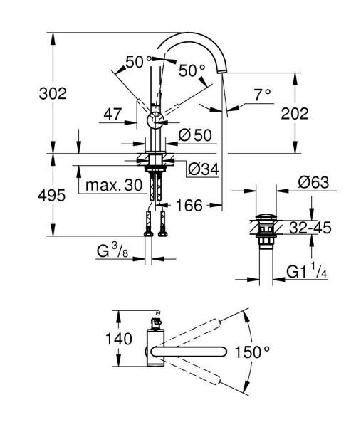 Grohe Lavabo Bataryası Atrio 1/2'' L-Boyut - 24362GL0