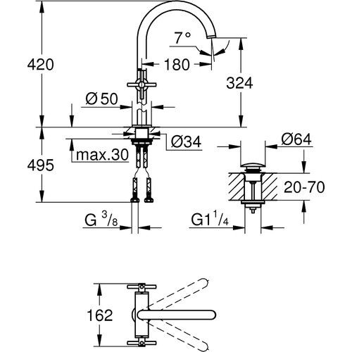 Grohe Atrio Tek Delikli Lavabo Bataryası 1/2''xl-Boyut 21044AL3