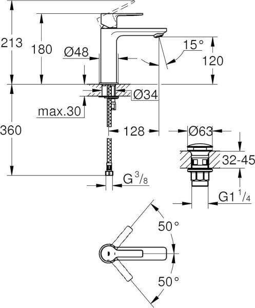 Grohe Lineare Lavabo Bataryası 1/2'' S-Boyut - 23996001