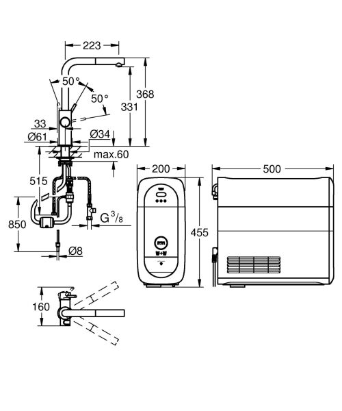 Grohe Blue Tek Kollu Eviye Bataryası - 31539000