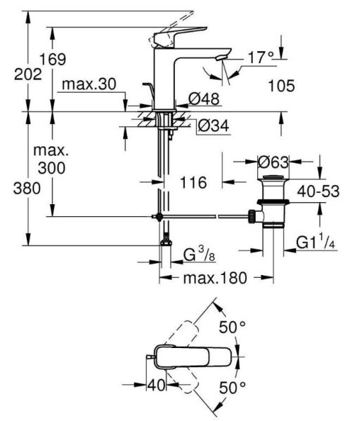 Grohe Cubeo Tek Kumandalı Lavabo Bataryası M-Boyut - 1017490000