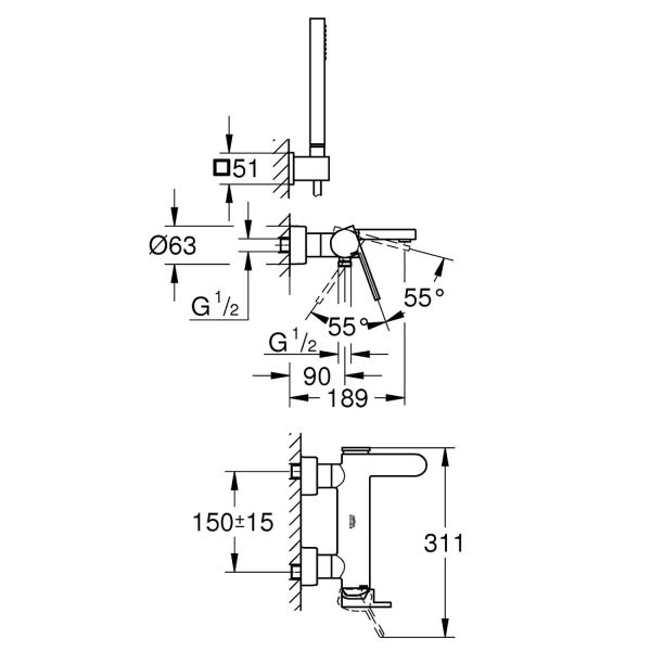 Grohe Banyo Bataryası El Duş Seti Dahil Plus Krom - 33547003