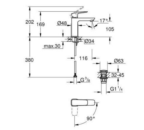 Grohe Cubeo Tek Kumandalı Lavabo Bataryası 1/2'' M-Boyut - 1017570000
