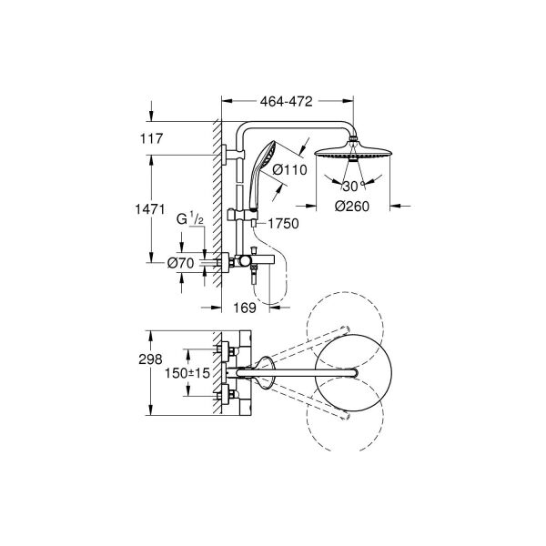 Grohe Euphoria System 260 Duvara Monte Termostatik Banyo Bataryalı Duş Sistemi-27475001