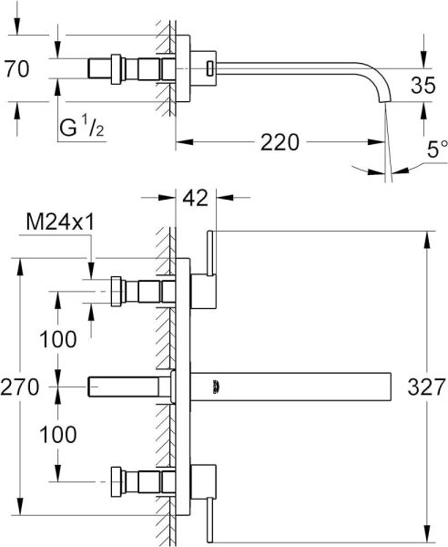 Grohe Allure 3 Delikli Lavabo Bataryası 1/2''m-Boyut 20193000