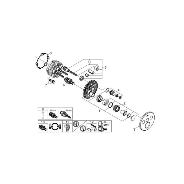 Grohe GROHTHERM SMARTCONTROL ÜÇ VALFLİ AKIŞ KONTROLLÜ, ANKASTRE TERMOSTATİK DUŞ BATARYASI - 29121DA0