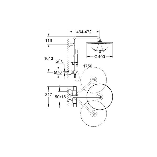 Grohe Rainshower System 400 Duvara Monte Termostatik Bataryalı Duş Sistemi 27174001
