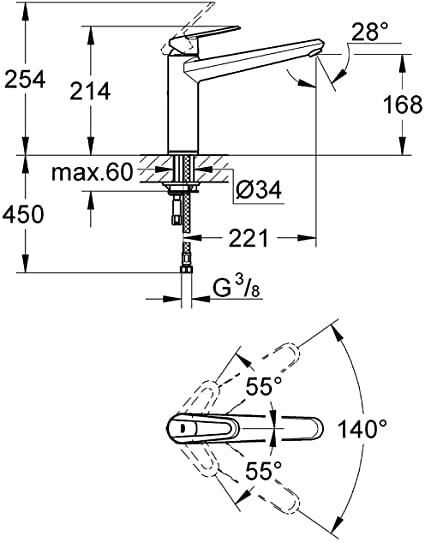 Grohe Touch Cosmopolitan Eviye Bataryası Alçak Musluk