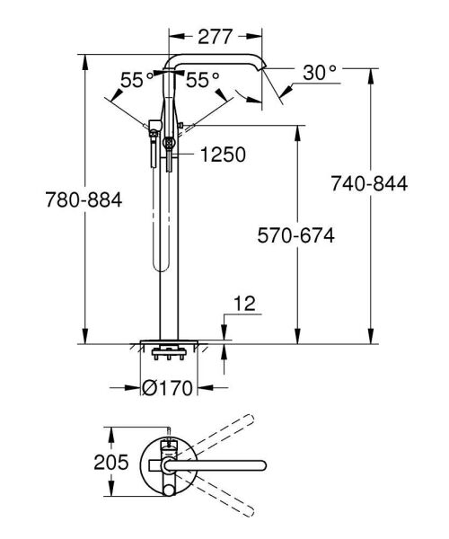 Grohe Essence Yerden Küvet Bataryası Cool Sunrise - 25248GL1