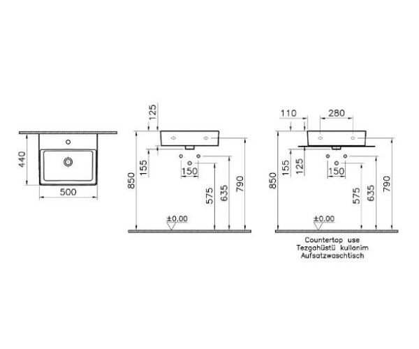VitrA Nuo 50 cm Beyaz Dikdörtgen Lavabo - 7431B003-0001