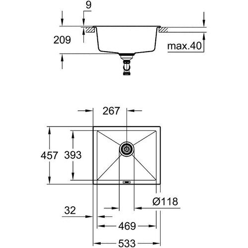 Grohe K700U Kuvars Kompozit Eviye 60 -C 53,3/45,7, Granit Siyah Rengi - 31654AP0