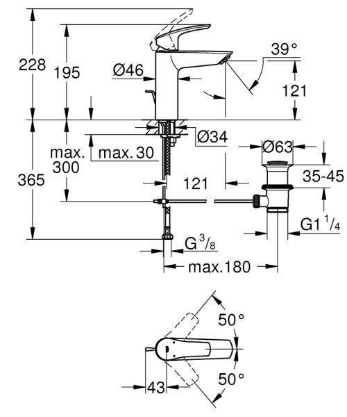 Grohe EUROSMART TEK KUMANDALI LAVABO BATARYASI M-BOYUT - 23322003
