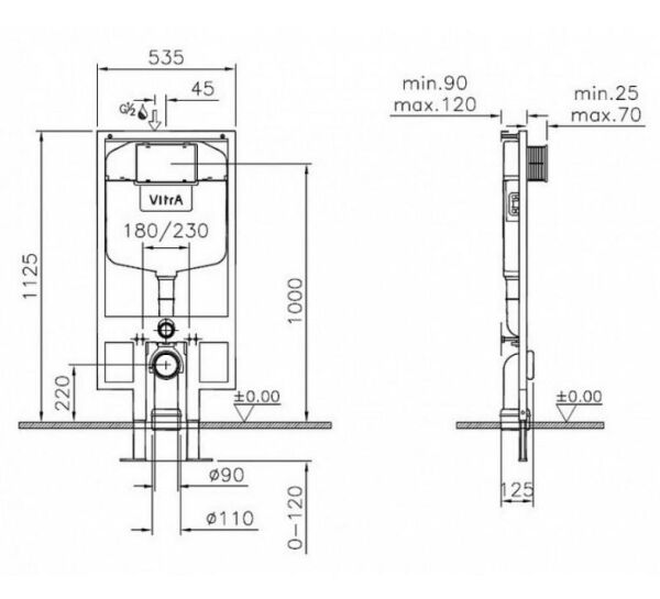 VitrA Gömme Rezervuar Duvar Önü Alçıpan Uygulamalı Set, İnce, 2,5/4 Litre - 740-5800-02