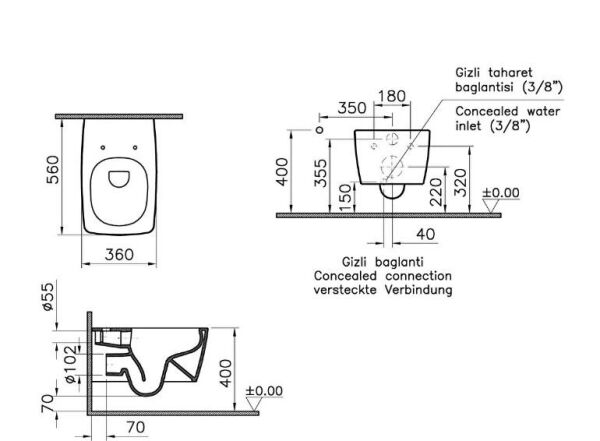 VitrA Rim-ex Asma Klozet, 56 cm Beyaz - (Kapaksız) 7672B003-0559