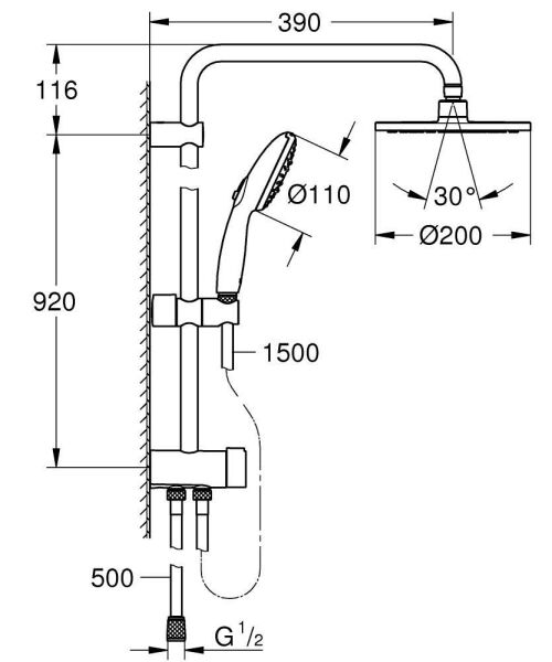 Grohe Tempesta System 200 Duvar Bağlantılı, Divertörlü Duş Sistemi - 26452002