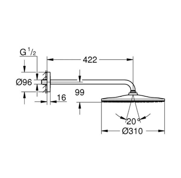 Grohe Rainshower Mono 310 Tek Akışlı Tepe Duşu Seti 422 mm - 26557000