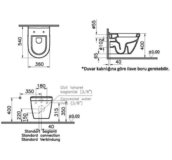 VitrA S50 Montaj Deliksiz Asma Klozet - 5955L003-0559