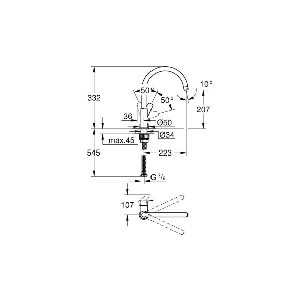 Grohe Bauedge Tek Kumandalı Eviye Bataryası 31367001