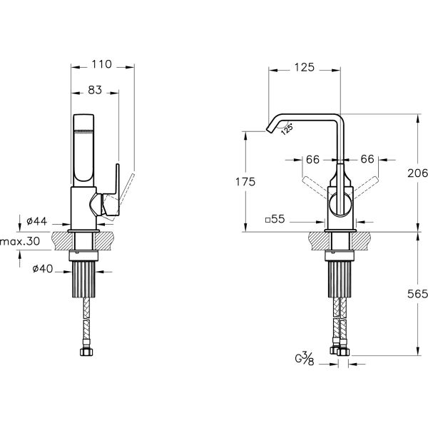 Artema Suit A42616 Lavabo Bataryası, Yandan Kumandalı, Krom