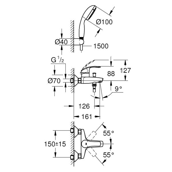 Grohe - Eurosmart Tek Kollu Banyo Bataryası - 33302002