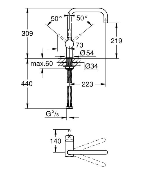 Grohe Minta Yeni Eviye Bataryası 90 Derece Gagalı Krom - 32488000