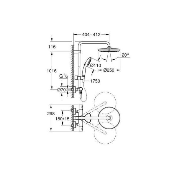 Grohe Tempesta System 250 Duvara Monte Termostatik Bataryalı Duş Sistemi - 26670001
