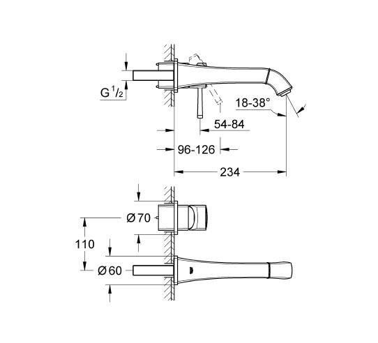 Grohe Lavabo Bataryası 2 Delikli Duvar. Grandera Krom - 19930000