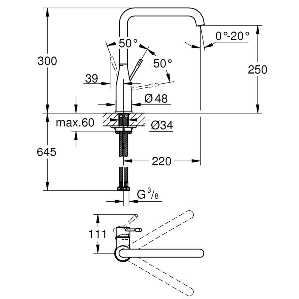 Grohe Eviye Bataryası Döner Borulu Essence Br.Hard Grap. - 30269AL0