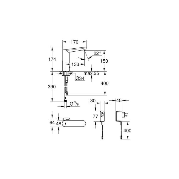 Grohe Eurosmart Cosmopolitan E Fotoselli Lavabo Bataryası - 36421000