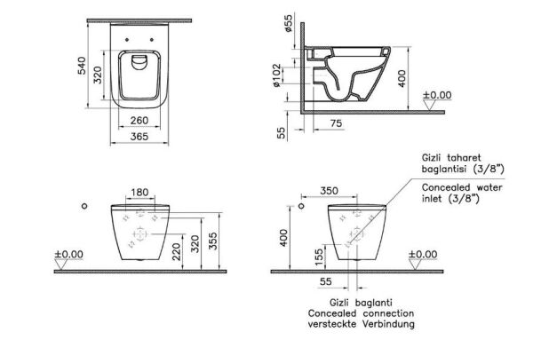 VitrA Integra Square Asma Klozet Gizli Montajlı, 54 cm - 7081L003-0090