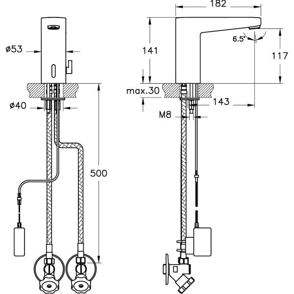 Artema Root Square A47128 Temassız Lavabo Bataryası, Elektrikli, Çift Su Girişli, Krom