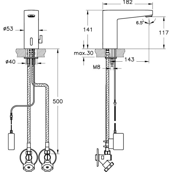 Artema Root Square A47128 Temassız Lavabo Bataryası, Elektrikli, Çift Su Girişli, Krom