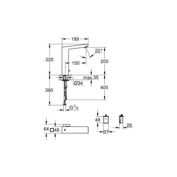 Grohe Fotoselli Lavabo Bataryası Pilli çift su girişli 36441000